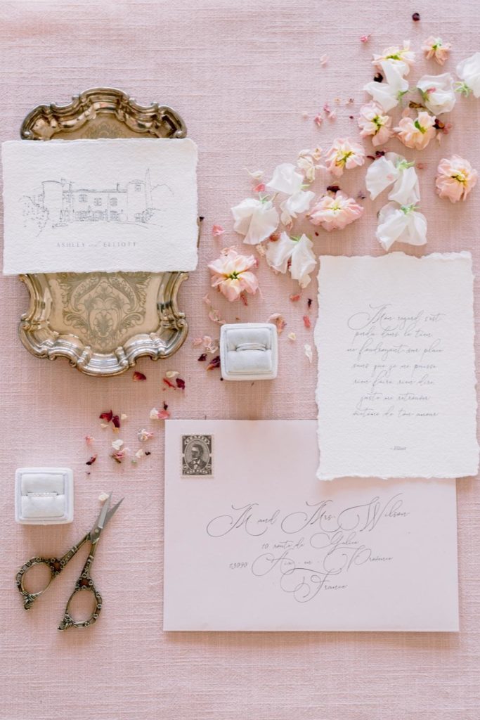 Flatlay mariage rose
