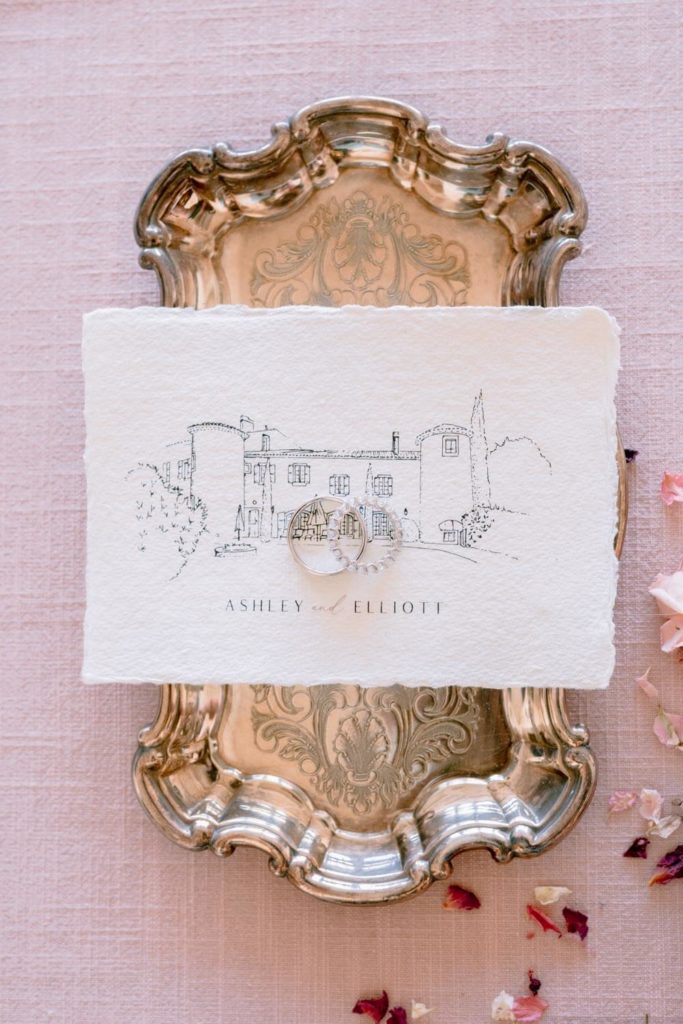 Papeterie de mariage avec dessin du Chateau Saint Julien d'Aille